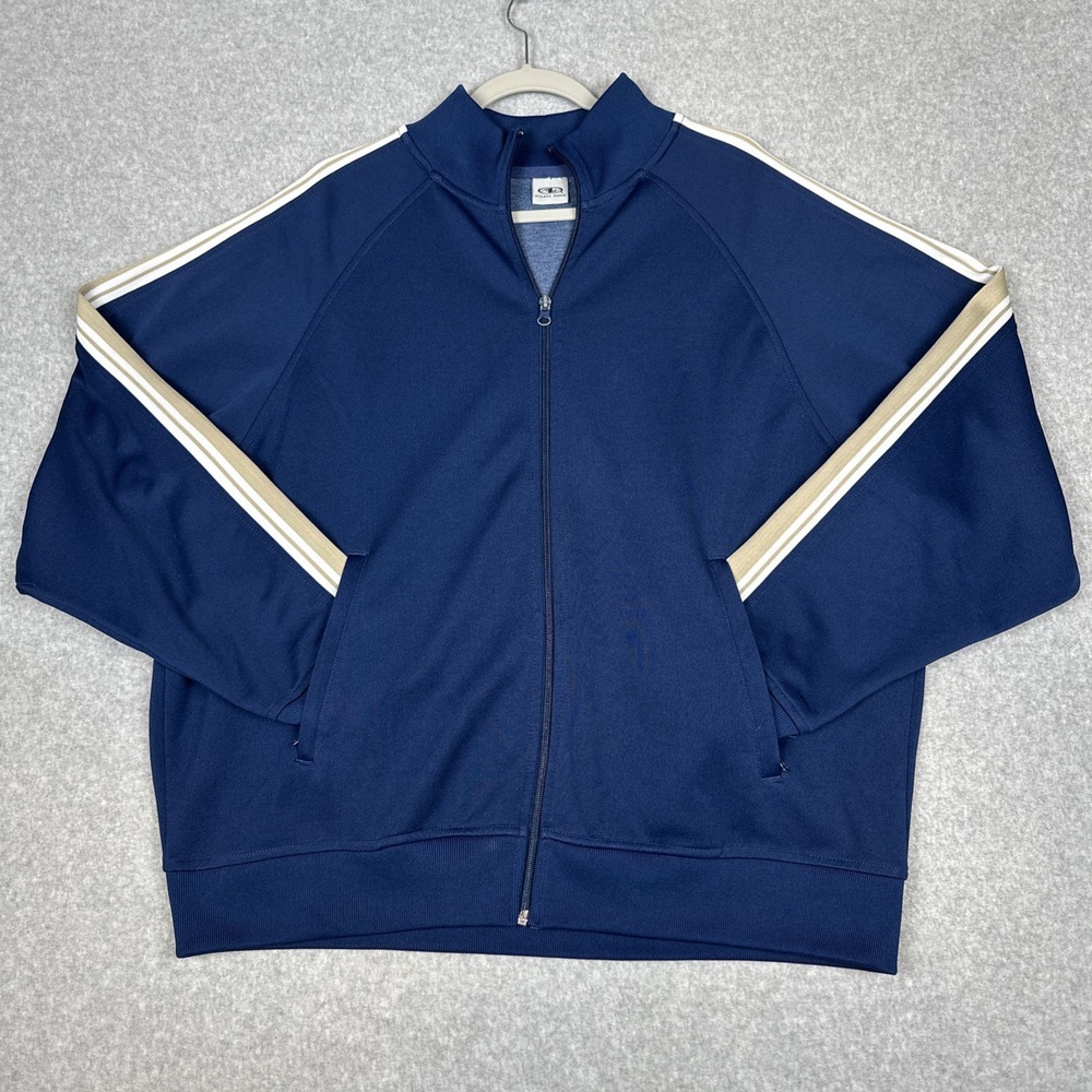 VTG Athletic Works Jacket Mens L Blue Polyester Track Raglan Sleeve Full Zip Y2K